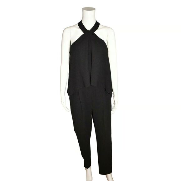 Trina Turk Pants - Trina Turk Dress Micaela Jumpsuit Black Straight Leg Popover Halter Jumper 4 NWT